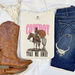 Cowboy Take Me Away Graphic Comfort Colors Classic Cream Tee XL Western Country